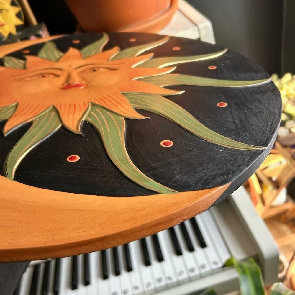 Vintage 15.75" Celestial Sun and Moon Wall Art - Black and Orange Whimsygoth - Picture 3 of 16